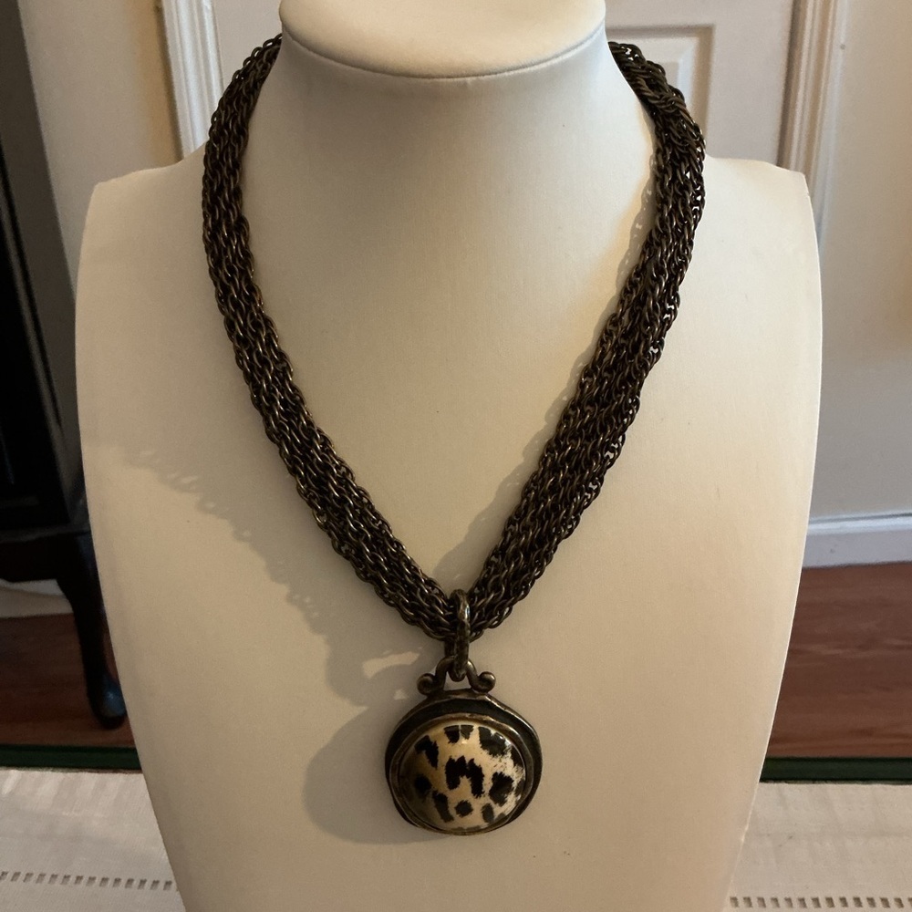 Wild Elegance Leopard Resin Antique Bronze Tone Pendant Necklace